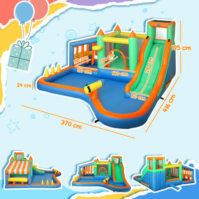 AIYAPLAY 8 in 1 Inflatable Bounce House with 680W Blower, Slide, 2 Pools, Basketball Hoop, Climbing Wall, Water Gun, Ring Toss 