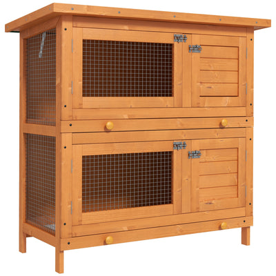 PawHut Rabbit Hutch Outdoor Guinea Pig Hutch Wooden Duck House Pet Cage with Opening Roof, 90 x 45 x 90cm 