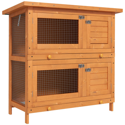 PawHut Rabbit Hutch Outdoor Guinea Pig Hutch Wooden Duck House Pet Cage with Opening Roof, 90 x 45 x 90cm 