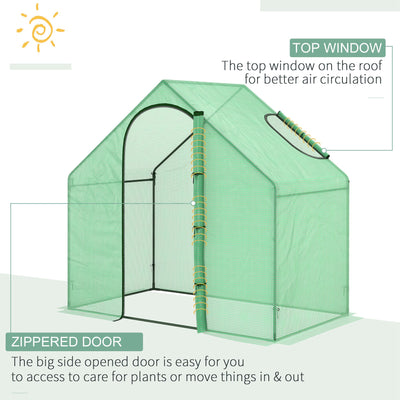 Outsunny Walk In Mini Greenhouse Garden Outdoor Flower Planter Steel Frame w/ Zipped Door & Window, PE Cover, 180 x 100 x 168CM, Green 
