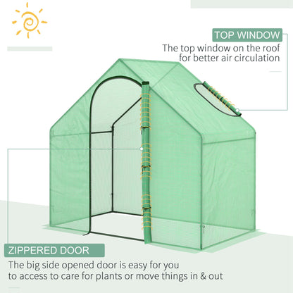 Outsunny Walk In Mini Greenhouse Garden Outdoor Flower Planter Steel Frame w/ Zipped Door & Window, PE Cover, 180 x 100 x 168CM, Green 