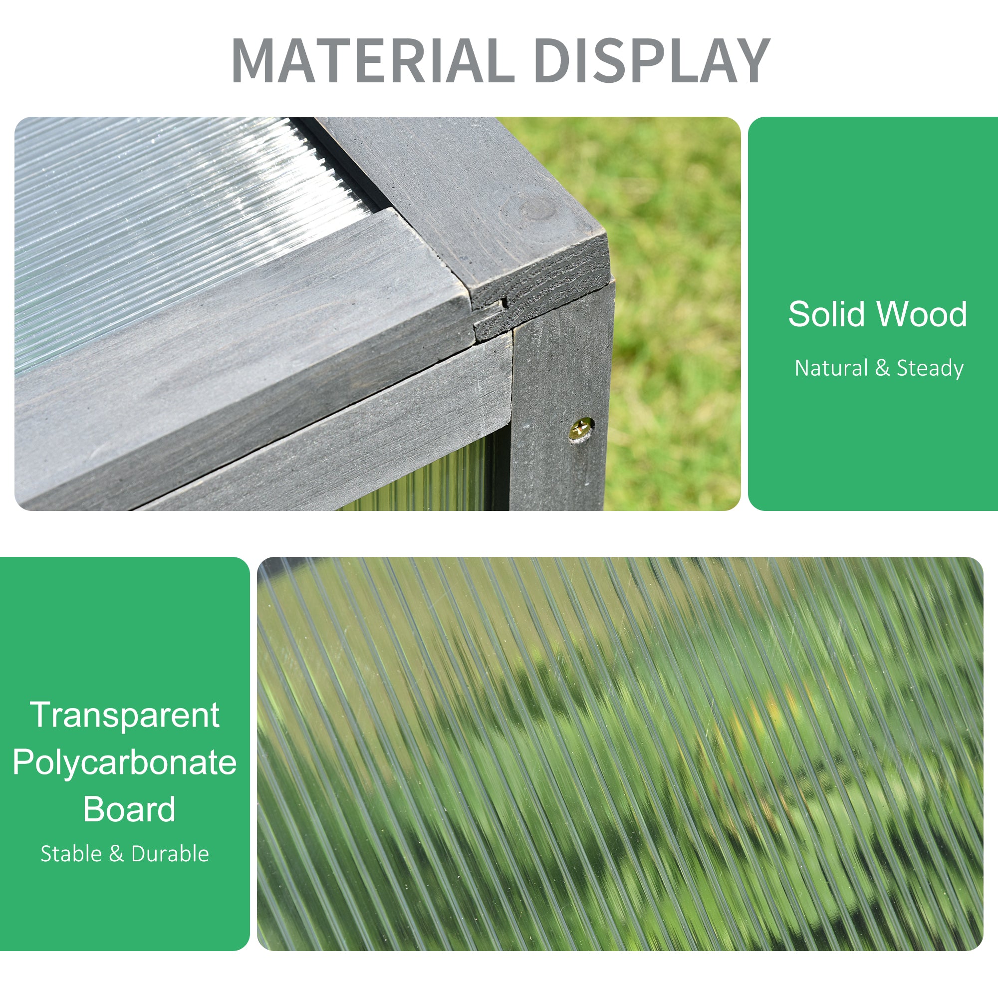 Outsunny Wooden Cold Frame, Small Polycarbonate Greenhouse for Plants with Openable & Tilted Top Cover, Grey, 100 x 65 x 40cm 
