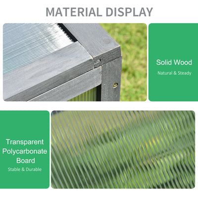 Outsunny Wooden Cold Frame, Small Polycarbonate Greenhouse for Plants with Openable & Tilted Top Cover, Grey, 100 x 65 x 40cm 