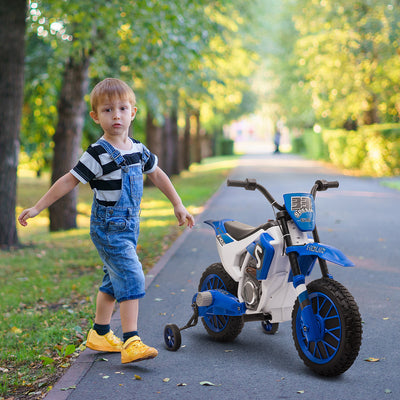 HOMCOM 12V Kids Electric Motorcycle Ride-On, with Training Wheels, for Ages 3-6 Years - Blue 