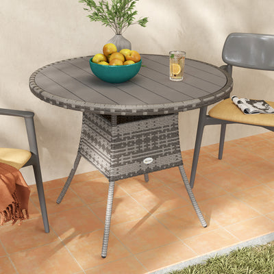 Outsunny 90cm Four-Person Wood-Effect Rattan Table - Grey 