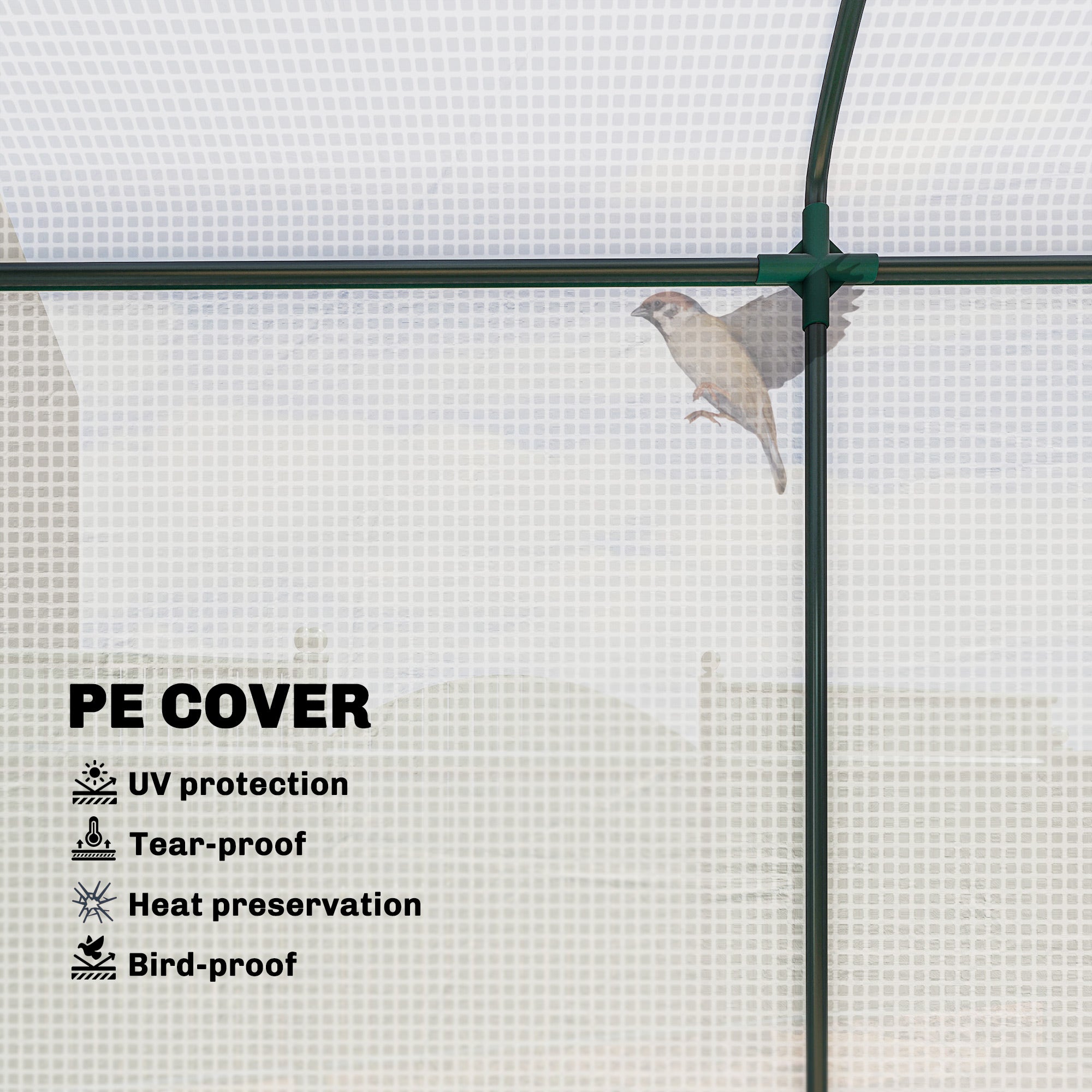 Outsunny Mini Greenhouse, Garden Tomato Growhouse with Roll-Up Door and 2 Mesh Windows, PE Cover, 200 x 75 x 188 cm, White 