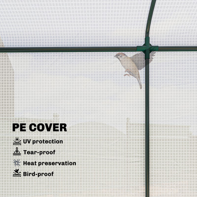 Outsunny Mini Greenhouse, Garden Tomato Growhouse with Roll-Up Door and 2 Mesh Windows, PE Cover, 200 x 75 x 188 cm, White 