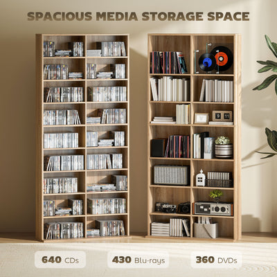 HOMCOM 640 CD Storage Tower - Nature Wood Finish 