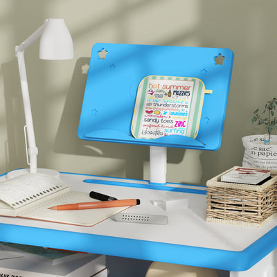 HOMCOM Kids Adjustable Desk and Chair Set, Book Stand, Pen Slot - Blue 