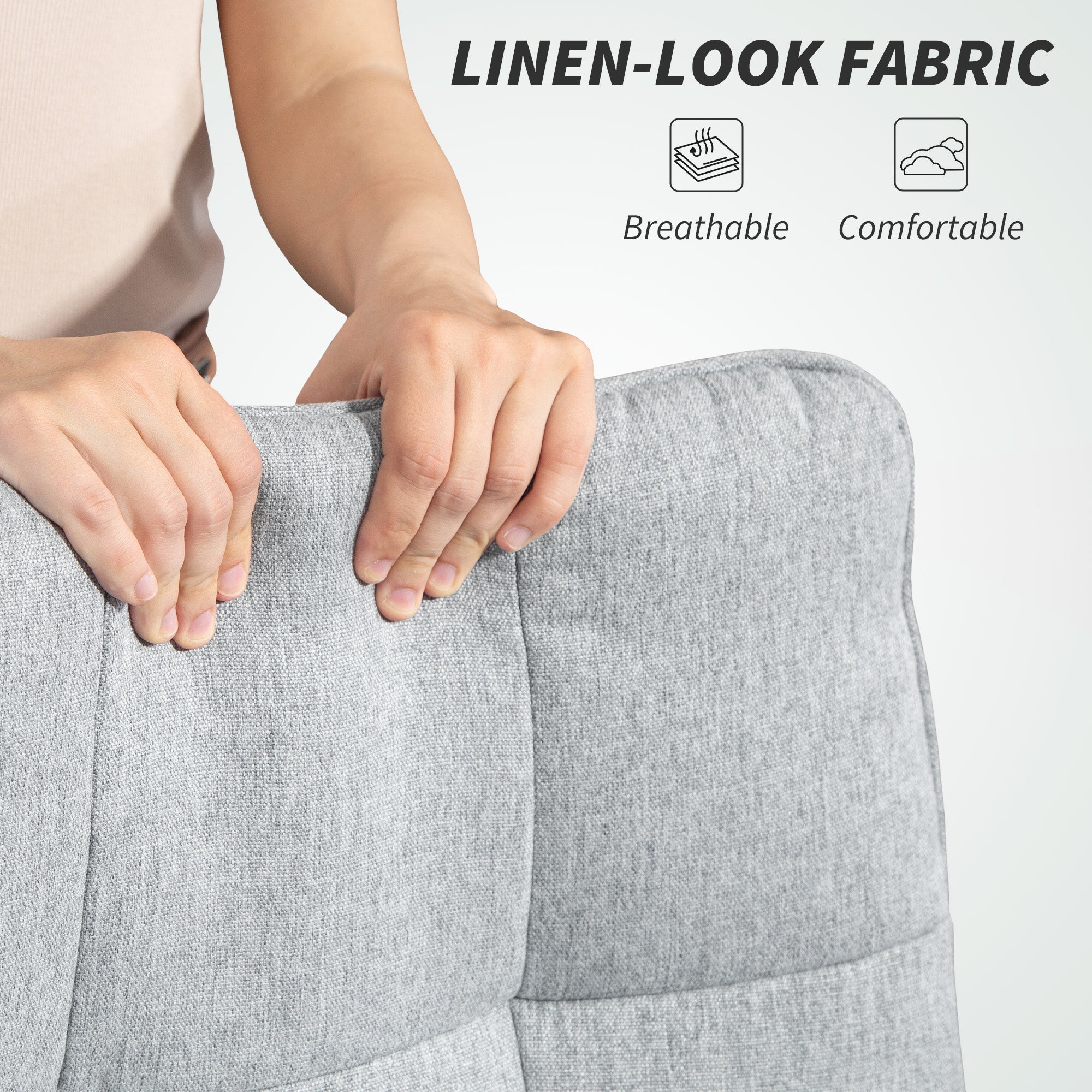 HOMCOM Double Padded Linen-Look Office Chair - Light Grey