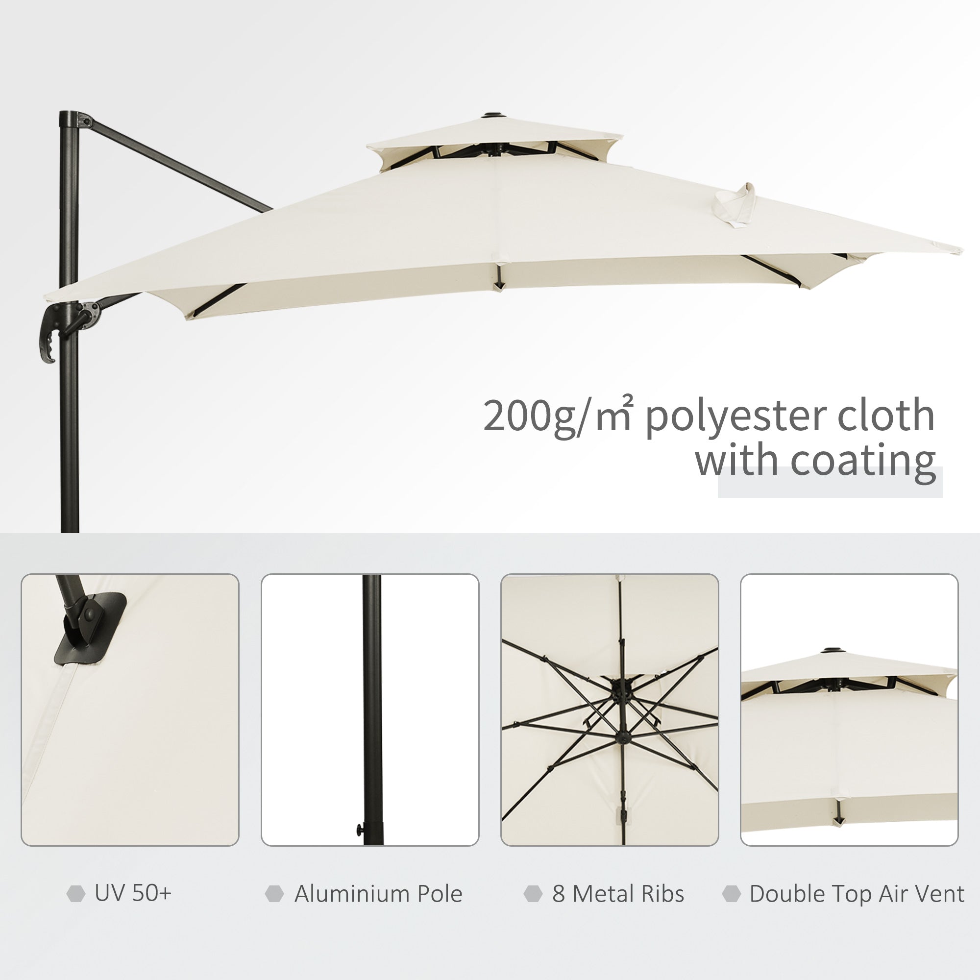 Outsunny Steel Frame Outdoor Roma Cantilever Umbrella 