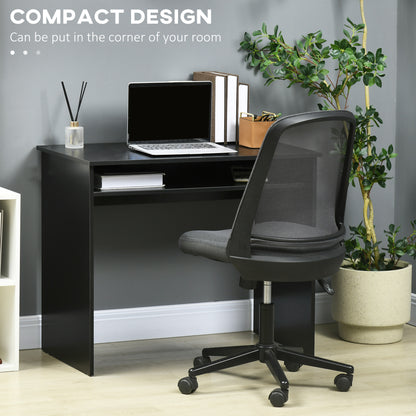 HOMCOM Modern Computer Desk, Home Office Table, Small Writing Desk with Storage Shelf, 90 x 50cm, Black Wood Grain 