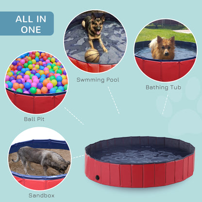 PawHut Foldable Dog Paddling Pool Pet Cat Swimming Pool Indoor/Outdoor Collapsible Summer Bathing Tub Shower Tub Puppy Washer (Φ160 × 30H cm, Red) 