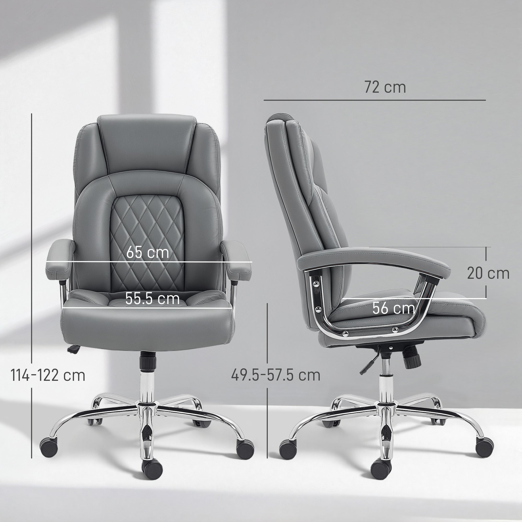 HOMCOM Big and Tall Office Chair 180kg with Spring Cushion, PU Leather - Grey 