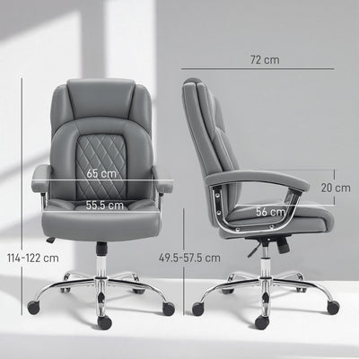 HOMCOM Big and Tall Office Chair 180kg with Spring Cushion, PU Leather - Grey 