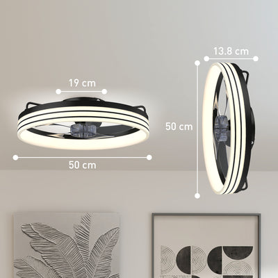 HOMCOM Ceiling Fans with Lights and Remote & App Control, 50cm LED Ceiling Fan Light with 3 Colour Temperatures, 6 Speed, Black 