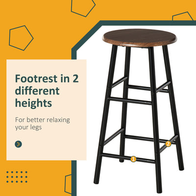 HOMCOM Bar Table Set, Bar Table and Stools Set, Footrest and Storage Shelf, for Kitchen, Dining Room, Pub, Cafe, Black and Oak 
