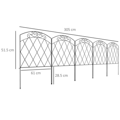 Outsunny 3m Decorative Metal Garden Fence - Diamond and Swirl Pattern 