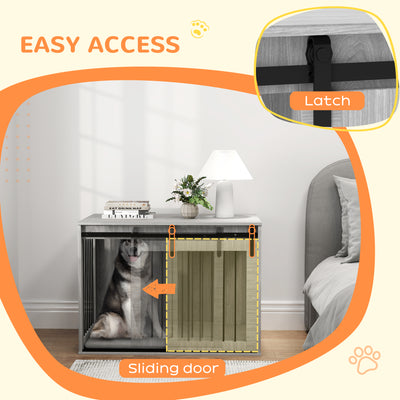 PawHut 98cm Dog Crate Furniture with Removable Cushion for Large Dogs - Grey 