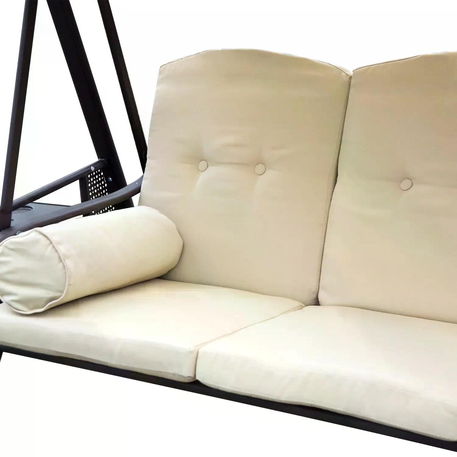 Outsunny Swing Chair Hammock Chair 3 Seater Canopy Cushion Shelter Outdoor Bench Steel Beige 