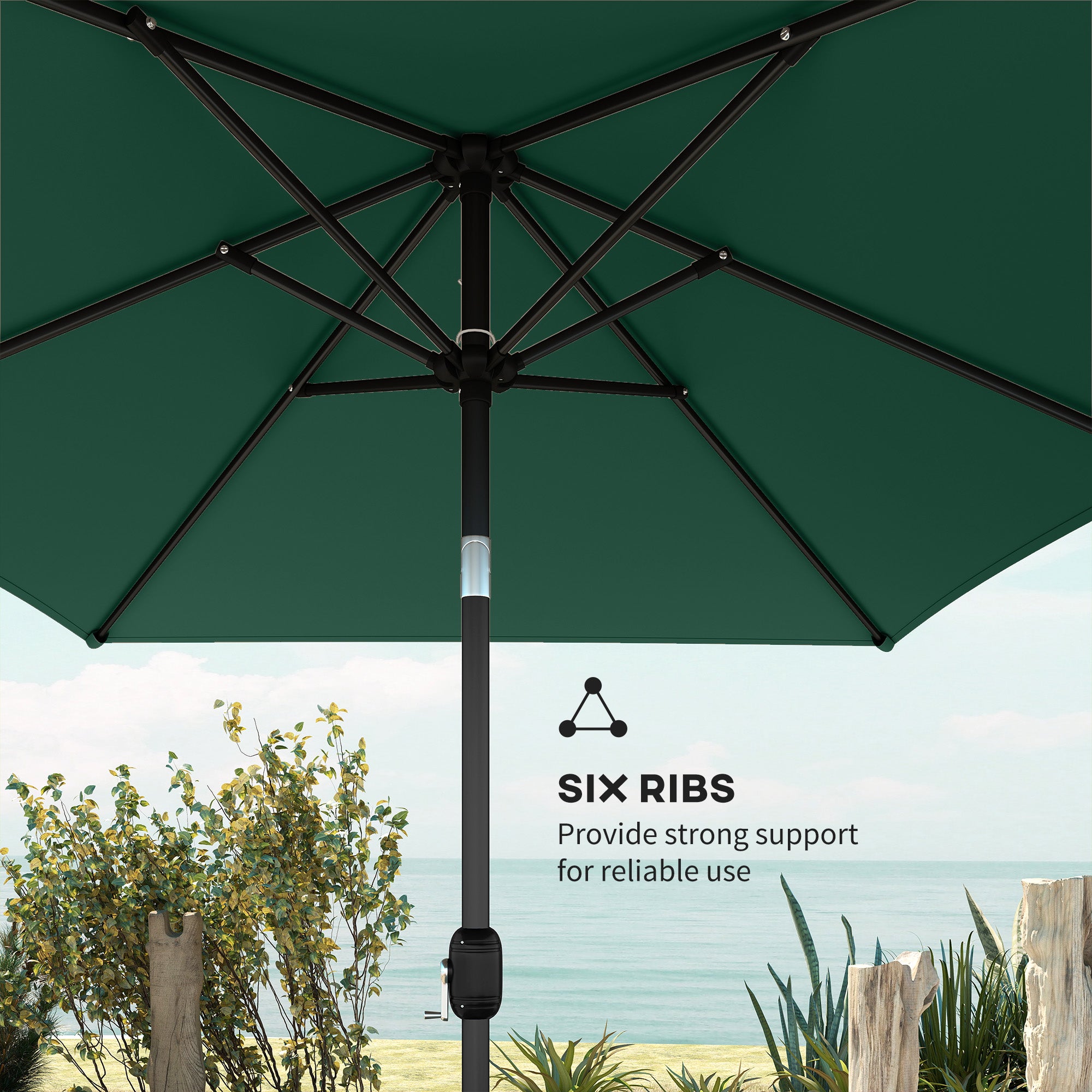 Outsunny Garden Parasol, Parasol Umbrella with Crank Handle, Tilt Function, Polyester Canopy, Green 