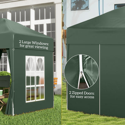 Outsunny 2 x 2 m Garden Pop Up Gazebo, Wedding Party Tent Marquee, Water Resistant Awning Canopy with Sidewalls, Windows, Carry Bag, Green 