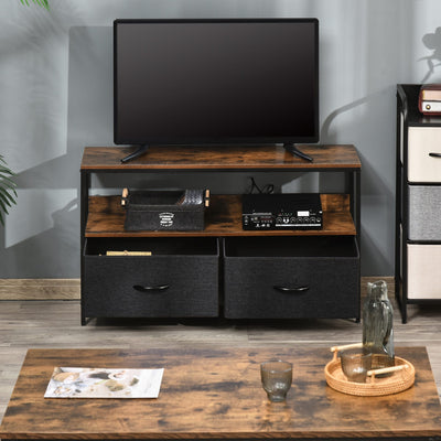 HOMCOM TV Stand Cabinet up to 47-inch, TV Unit with 2 Foldable Linen Drawers, Open Shelf for Living Room, Bedroom, Entertainment Room, Rustic Brown 