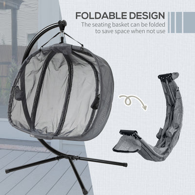 Outsunny Double Hanging Egg Chair 2 Seaters Texteline Swing Hammock Chair with Stand, Cushion and Folding Design, for Indoor and Outdoor, Grey 