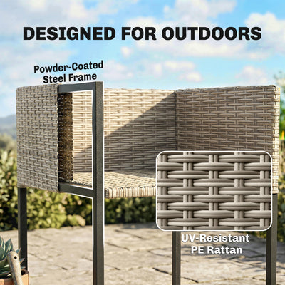 Outsunny 7 Piece Rattan Garden Furniture Set, Garden Dining Set with Wood-Plastic Table and 6 Stackable Chairs, Light Grey 