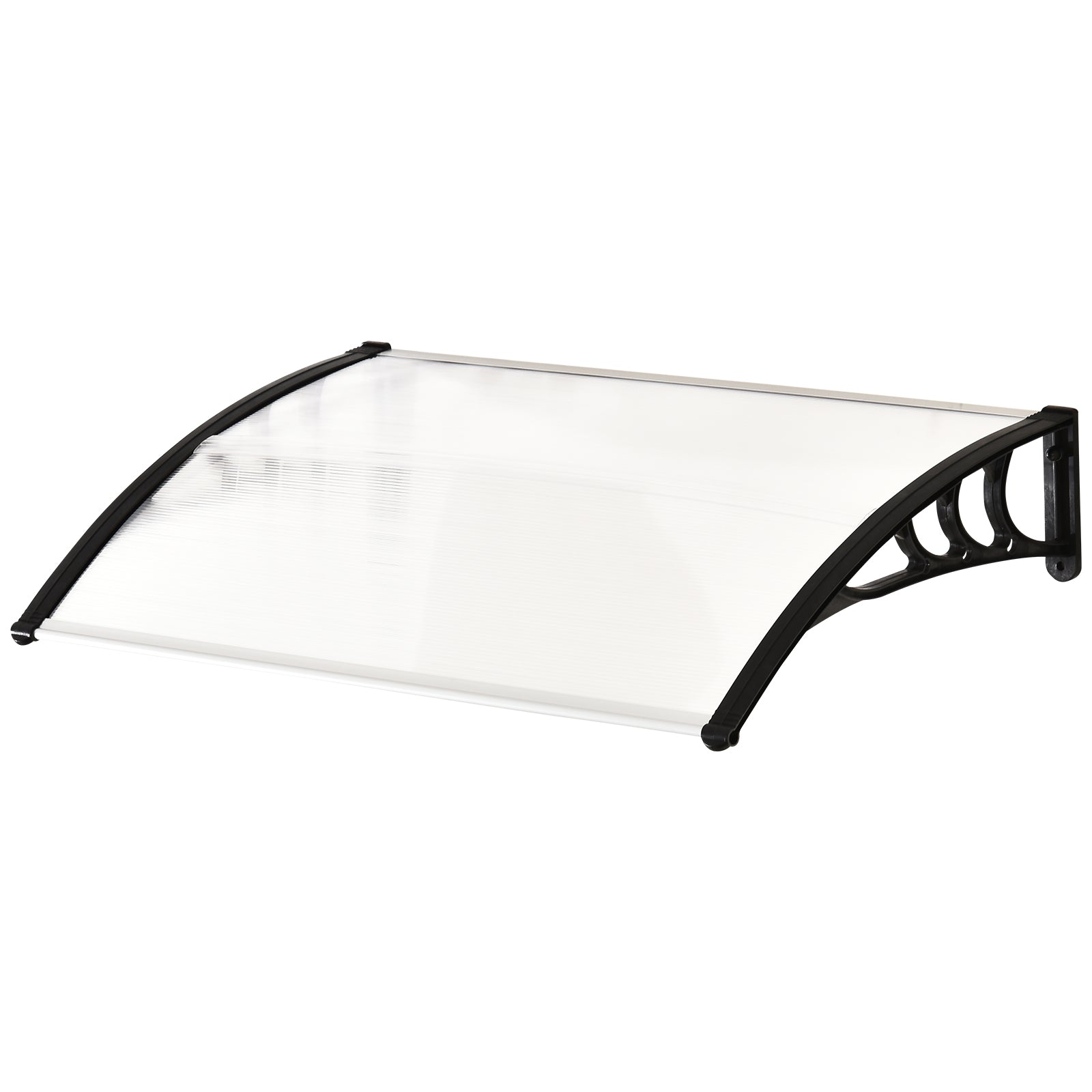 Outsunny Curved Window Door Canopy Aluminium Rigid Plastic Polycarbonate Fixed Outdoor Awning Modern Design UV Water Rain Resist 120 x 75cm White 