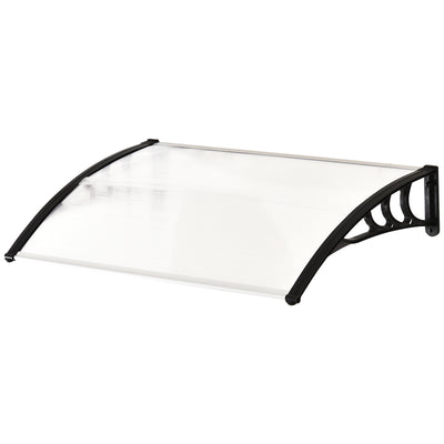 Outsunny Curved Window Door Canopy Aluminium Rigid Plastic Polycarbonate Fixed Outdoor Awning Modern Design UV Water Rain Resist 120 x 75cm White 