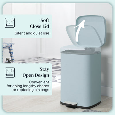 HOMCOM 20L Modern Boxy Metal Home Kitchen Bin - Light Green 