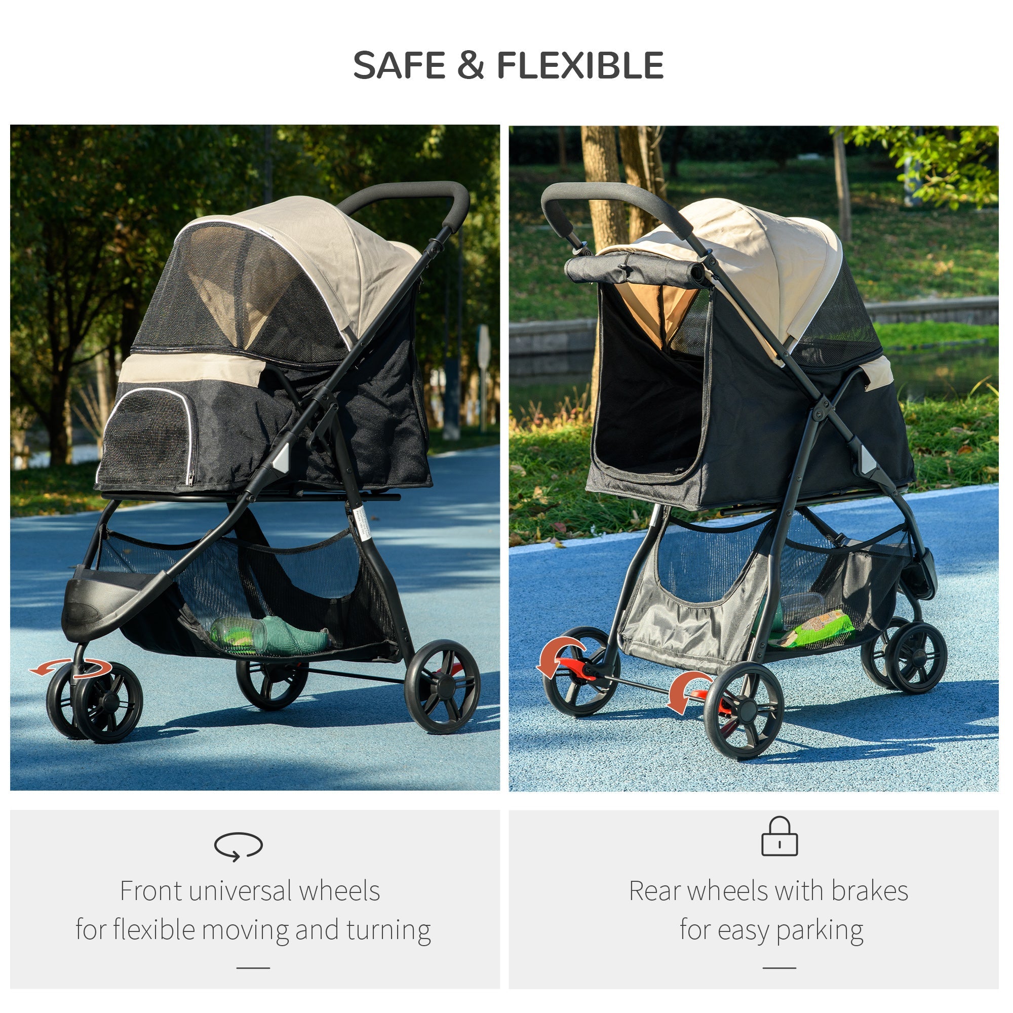 PawHut Foldable Pet Stroller w/ Rain Cover, for XS Dogs, S Dogs - Khaki 