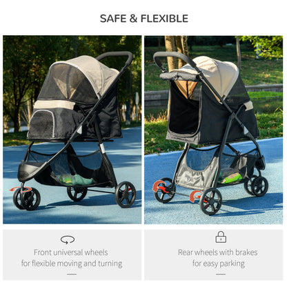 PawHut Foldable Pet Stroller w/ Rain Cover, for XS Dogs, S Dogs - Khaki 