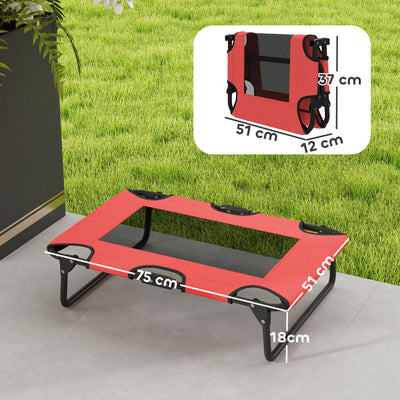 PawHut Portable Raised Dog Bed, Elevated Pet Cot with Breathable Mesh for Indoor Outdoor, for Small Medium Dogs, Red 