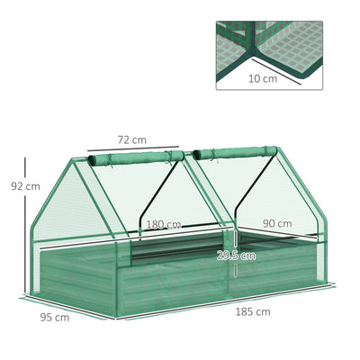 Outsunny Metal Planter Box with Cover, Raised Garden Bed with Greenhouse, for Herbs and Vegetables, Green and Dark Grey 