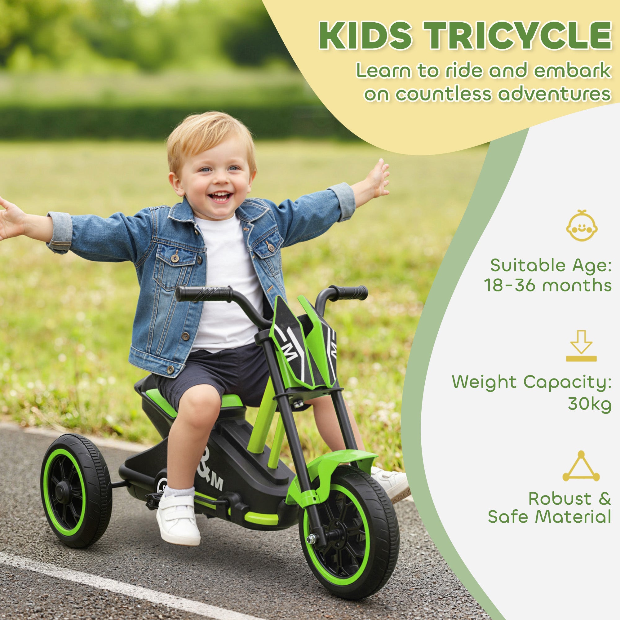 AIYAPLAY Kids Tricycle Baby Trike, Kids Trike with Pedal, 3 Wheel Toddler Balance Bike for Indoor Outdoor Use, Green 