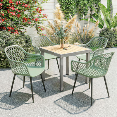 Outsunny Garden Chairs Set of 4, Garden Dining Chairs with Cut Out Diamond Back and Armrests for Patio, Balcony, Terrace, Green 