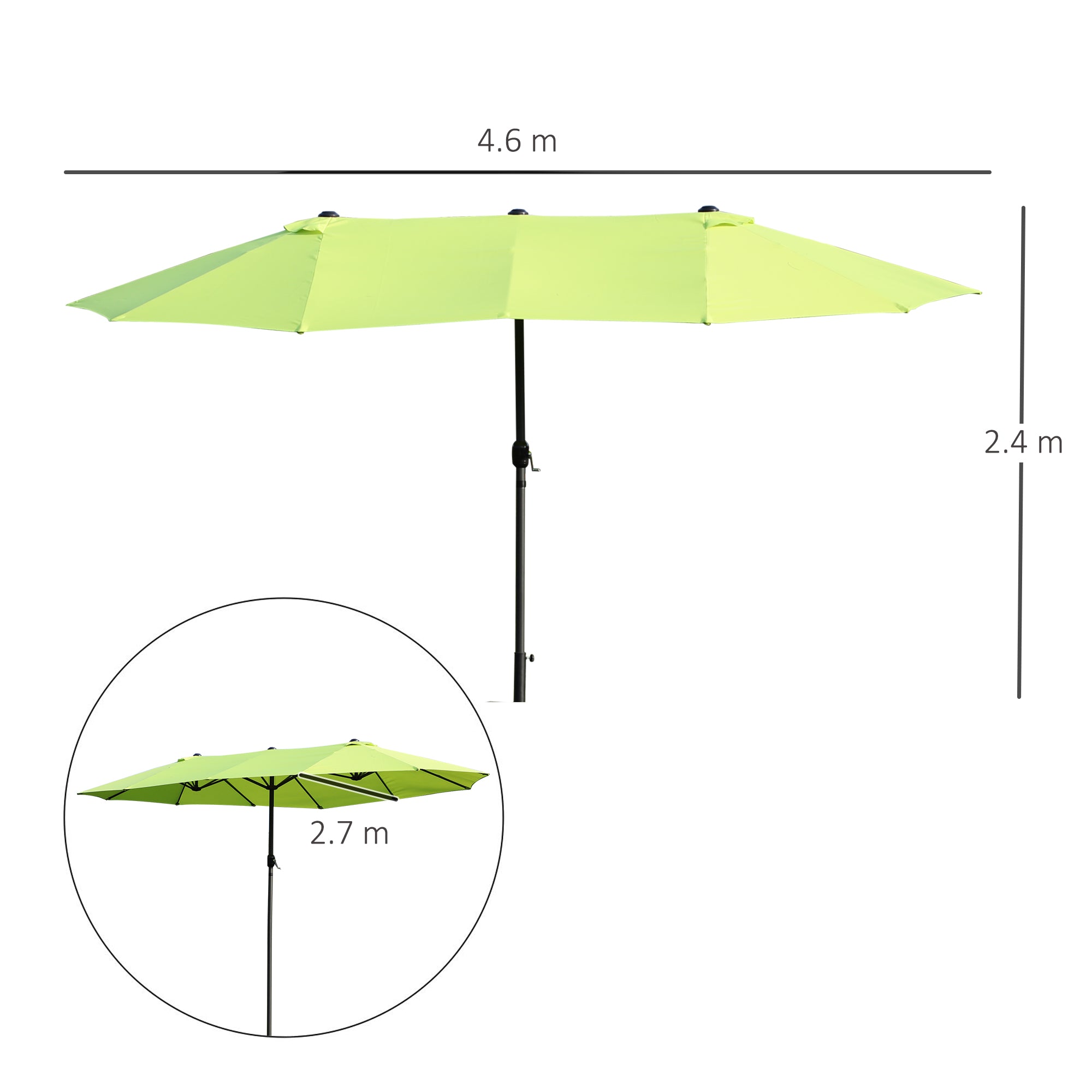 Outsunny Double-side Umbrella Parasol, Φ2.7x4.6Wx2.4H m-Grass Green 