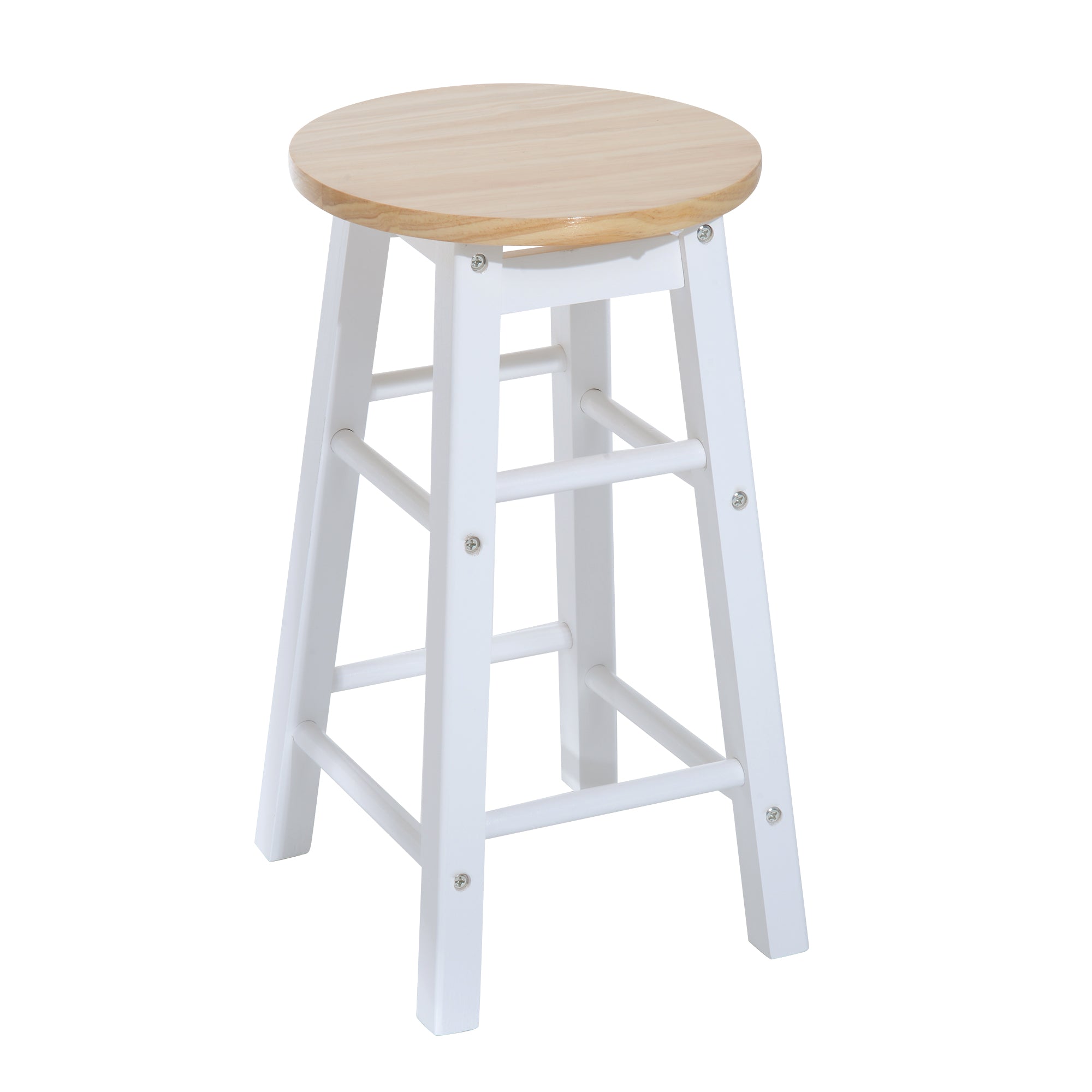 HOMCOM 3PC Wooden Kitchen Cart Mobile Rolling Trolley Folding Bar Table Two Stools Dining Chair Storage Shelf w/2 Drawers & 6 Wheels 