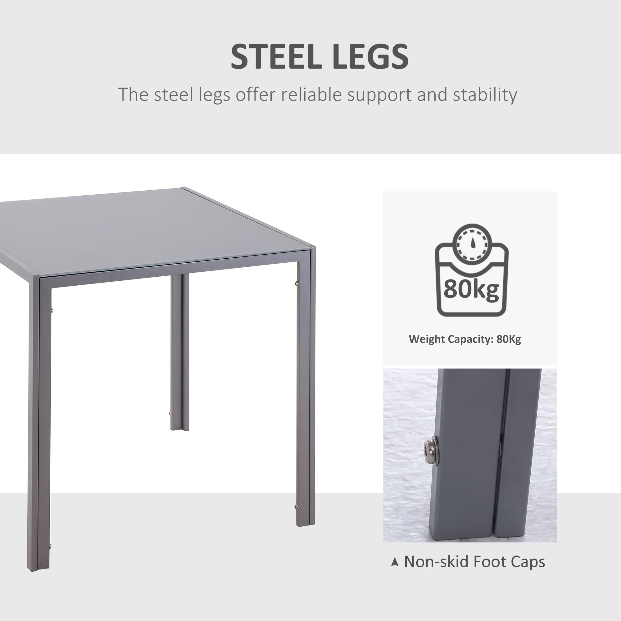 HOMCOM Modern Square Dining Table for 2-4 People, with Glass Top & Metal Legs for Dining Room, Living Room, Grey 