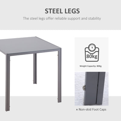 HOMCOM Modern Square Dining Table for 2-4 People, with Glass Top & Metal Legs for Dining Room, Living Room, Grey 