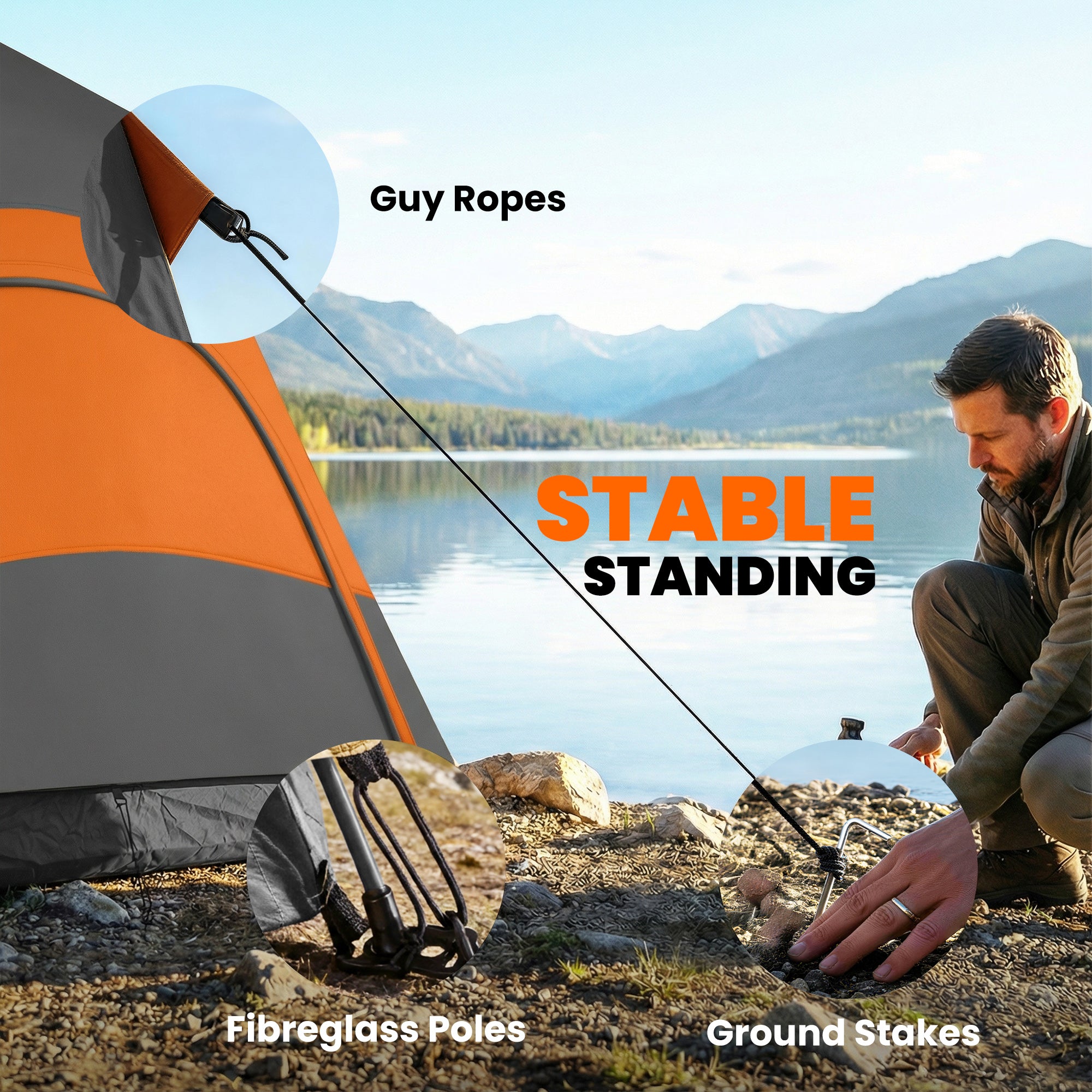 Outsunny Double Layer Instant Pop Up Tent with Rainfly, Portable Camping Shelter with Sewn-in Groundsheet and Carry Bag, Orange 
