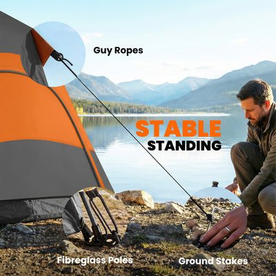 Outsunny Double Layer Instant Pop Up Tent with Rainfly, Portable Camping Shelter with Sewn-in Groundsheet and Carry Bag, Orange 