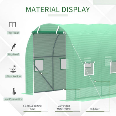 Outsunny Walk-in Polytunnel Greenhouse, Outdoor Garden Tunnel Greenhouse Tent with Zipped Roll-Up Door and 8 Mesh Windows, 4 x 2M 