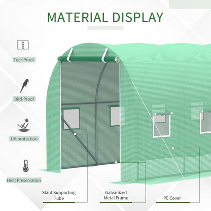 Outsunny Walk-in Polytunnel Greenhouse, Outdoor Garden Tunnel Greenhouse Tent with Zipped Roll-Up Door and 8 Mesh Windows, 4 x 2M 