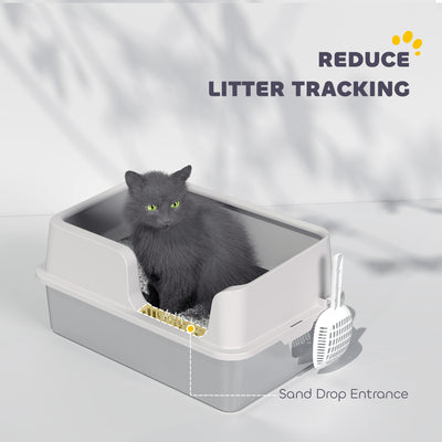 PawHut Stainless Steel Litter Box with Detachable Rim, Scoop, Easy Cleaning, Odour-Resistant, 60 x 40 x 28 cm 