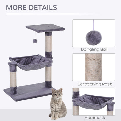 PawHut Cat Scratch Post with Bed Cat Tree for Indoor Cats Sisal Scratching Posts Hammock Kitty Activity Centre Grey 