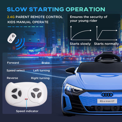 HOMCOM Audi Licensed 12V Kids Electric Ride-On, with Remote Control, Suspension System, Lights, Music, Motor - Blue 