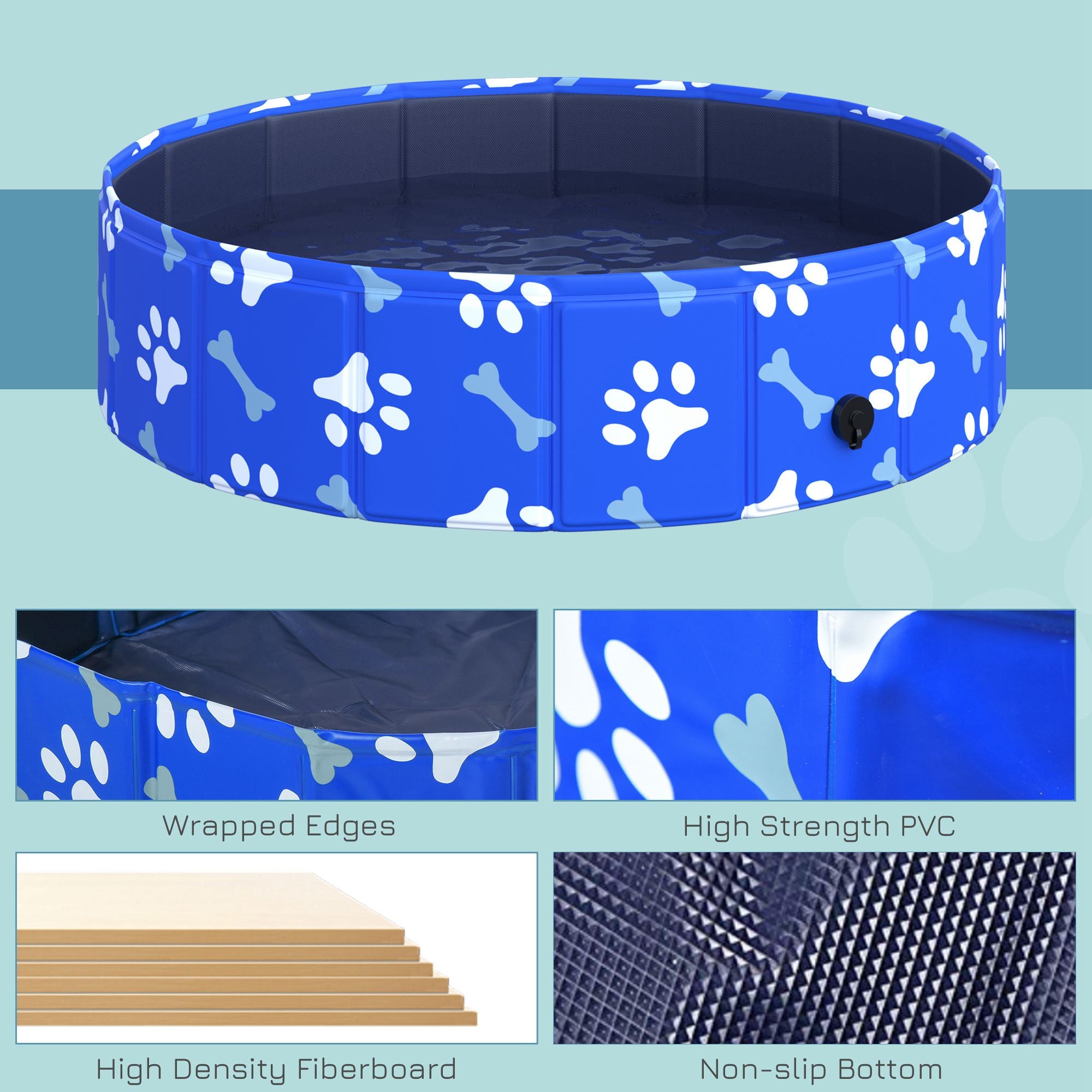 PawHut Foldable Dog Paddling Pool Pet Cat Swimming Pool Indoor/Outdoor Collapsible Bathing Tub Shower Tub Puppy Φ80 × 20H cm S Sized 